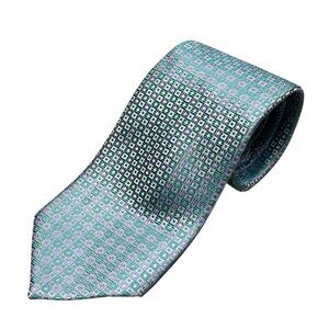 The Tie Store Tie Woven Textured Block Pattern 100% Silk Made in Italy Blue 4"